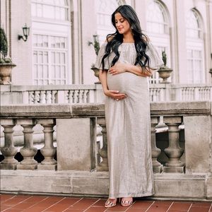 Gold metallic maternity maxi dress